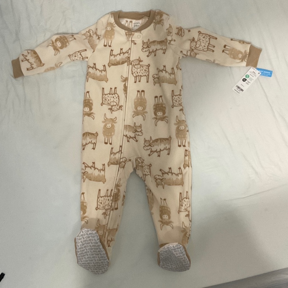 Carter's Cream and Brown Animal Print Footie